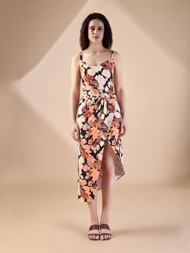 Women's Brown Printed Maxi  Sleeveless Dress