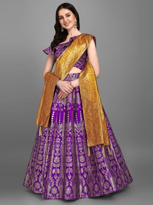 Women Wine Jacquard Lehenga