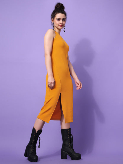 Boat Neck High Slit Honey Dress