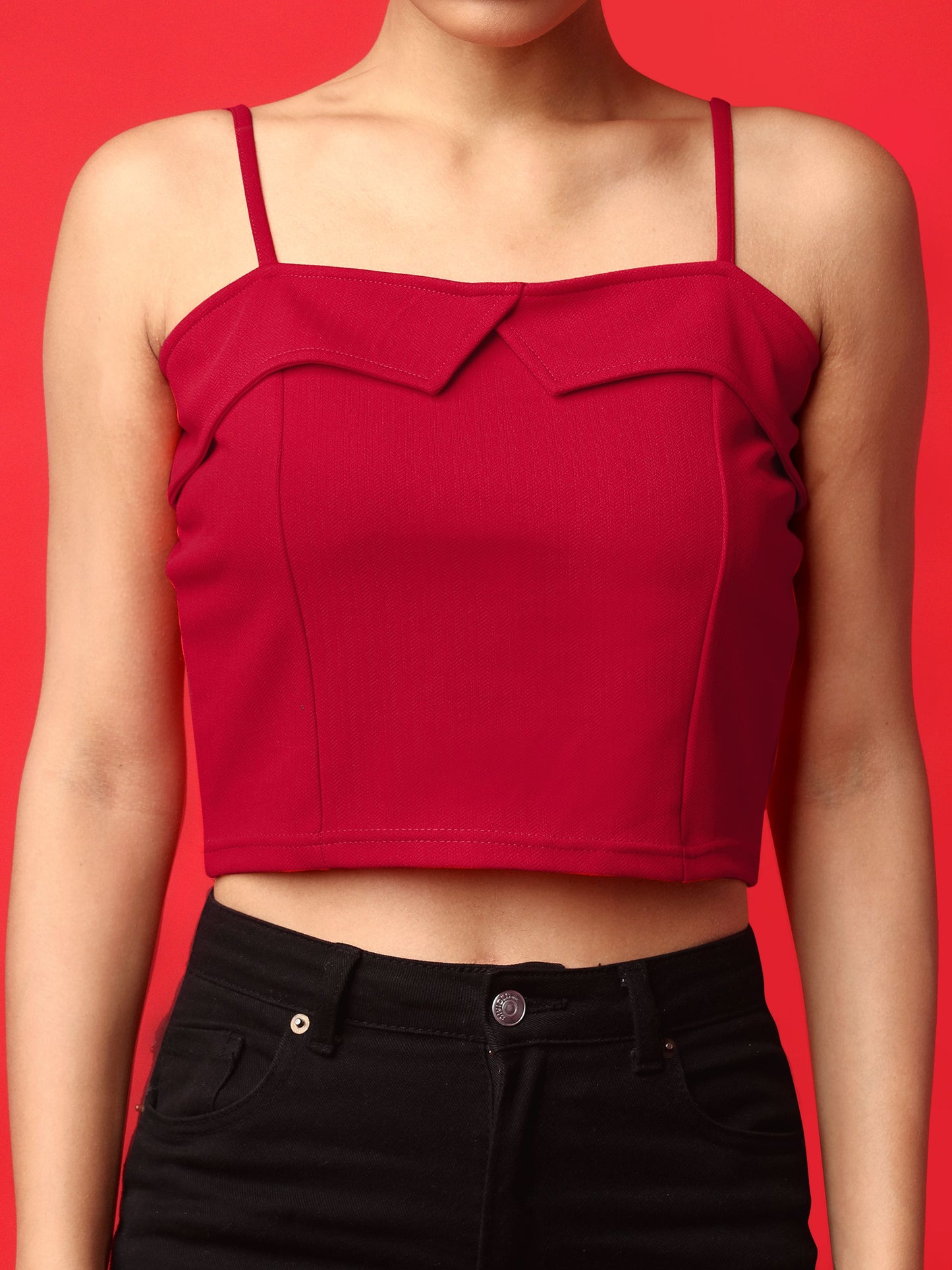 Red Sweetheart Neck Scrappy Top