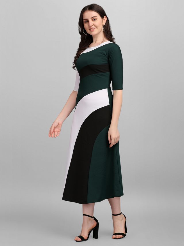 Women White & Green Fit & Flare dress