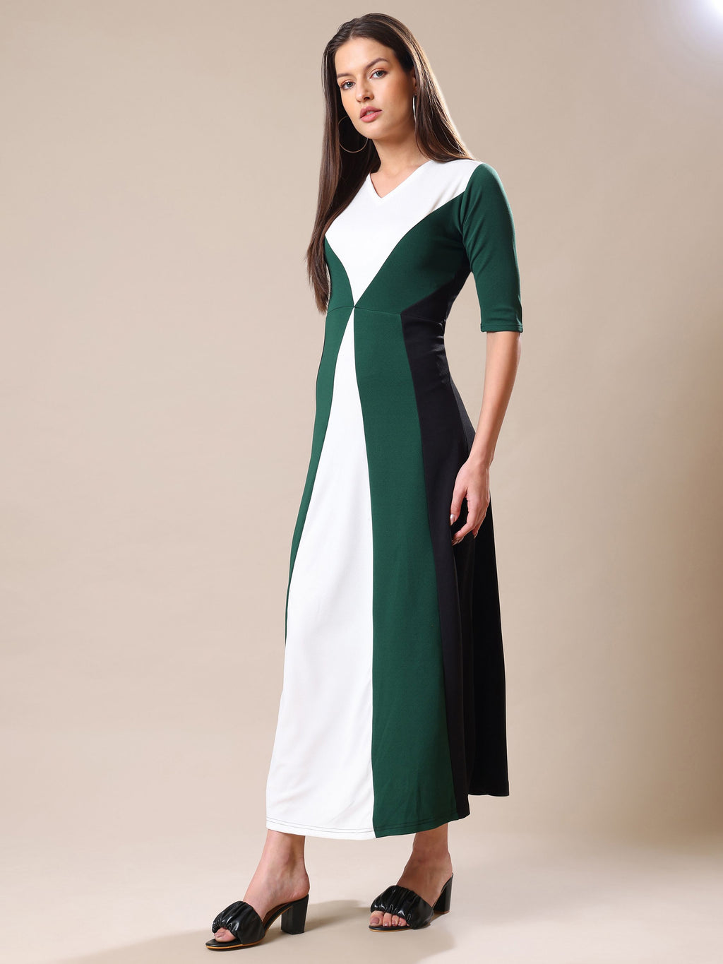 Women's V-neck Ankle Length Green Dress