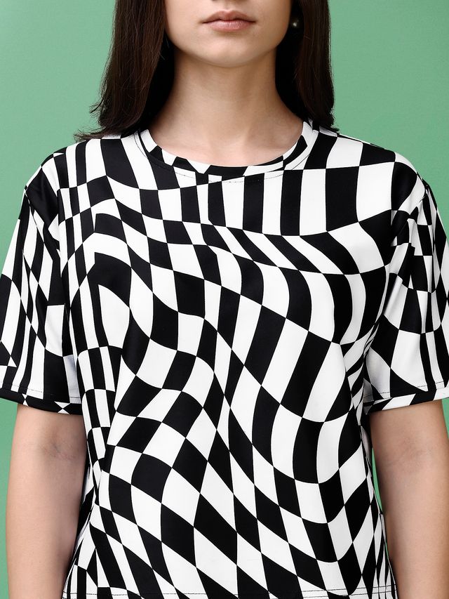 Women White and Black Printed Co-ords
