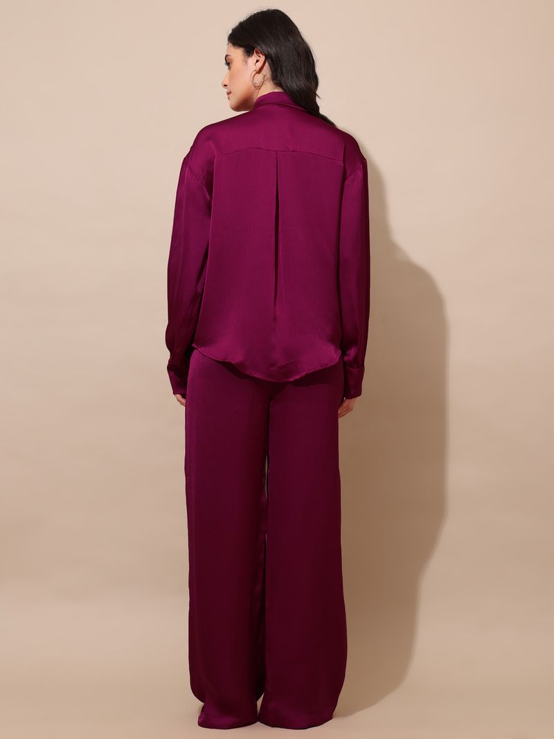 Women's Magenta Solid Silk Blend Tie-Up Stylized Co-Ords