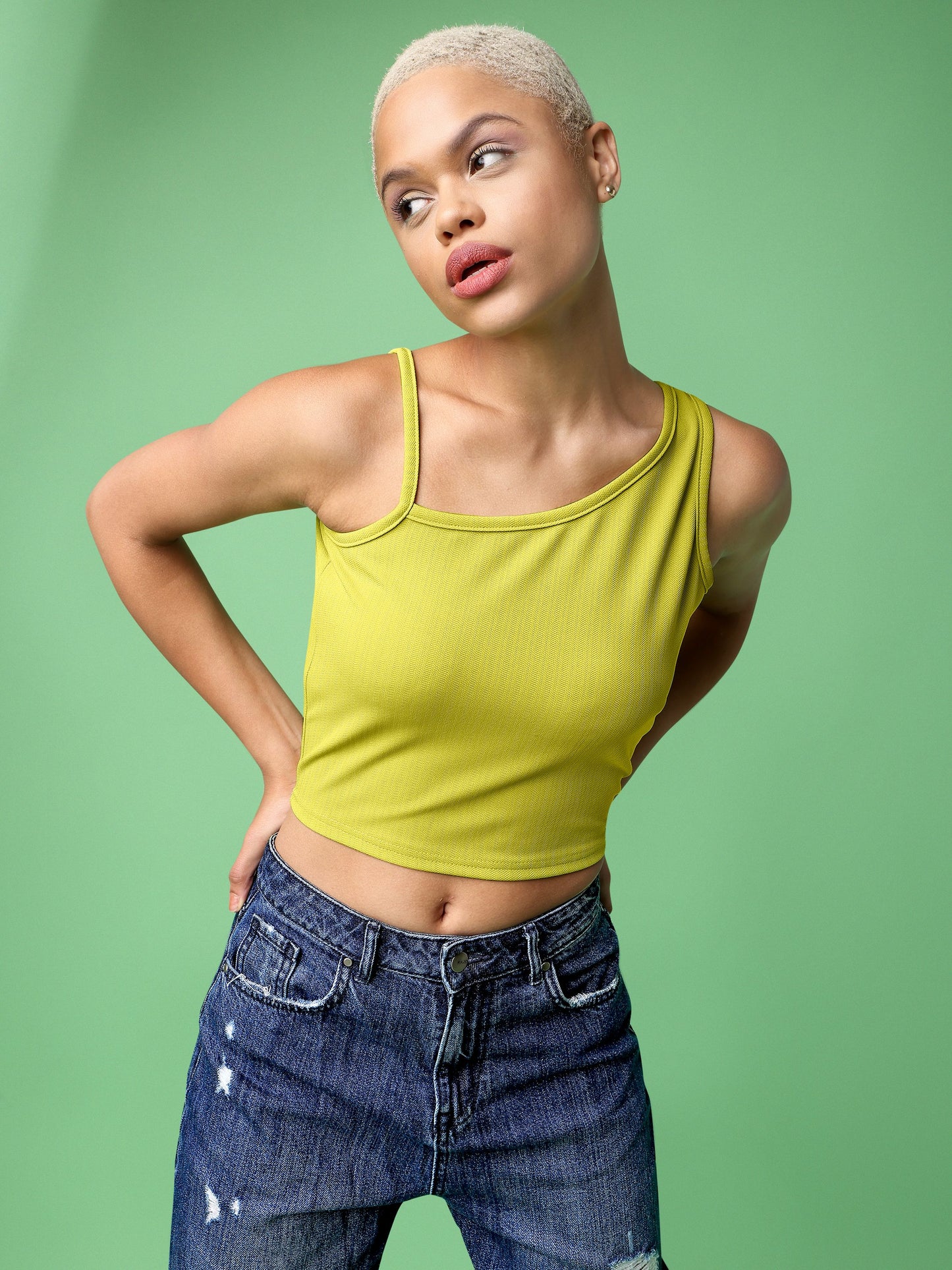 Green Asymmetric Neck One Shoulder Top