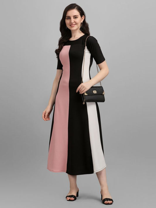 Women Peach & Black Fit & Flare dress