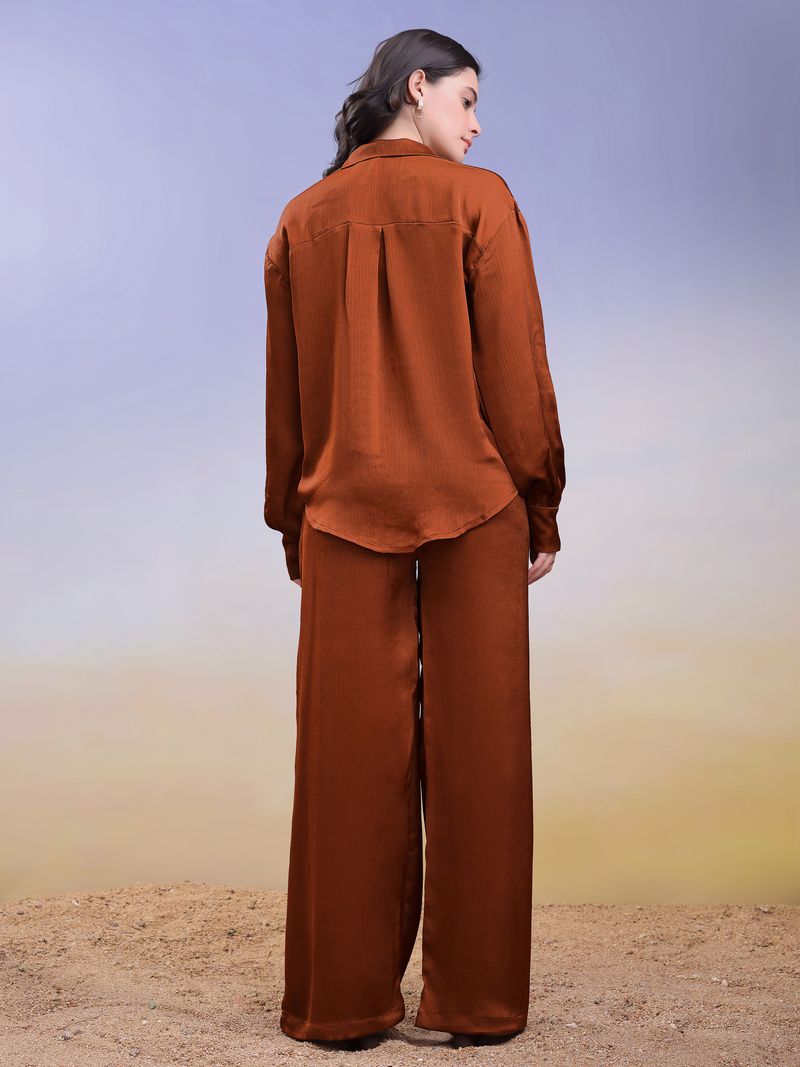 Women's Brown Solid Silk Blend Tie-Up Stylized Co-Ords