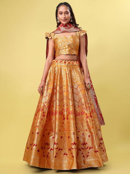 Women Yellow Jacquard Lehenga