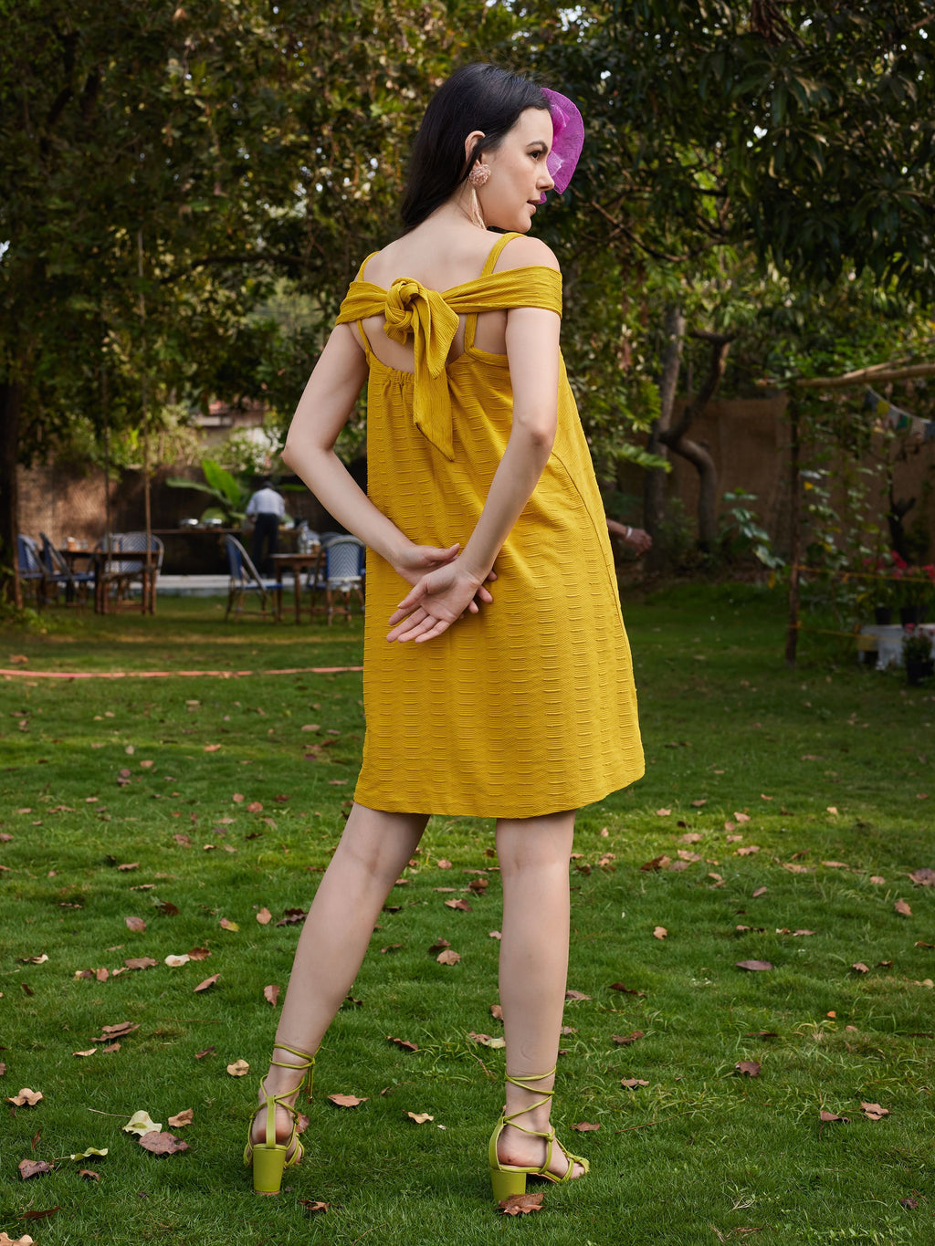 Yellow Tie-up Flared Dress