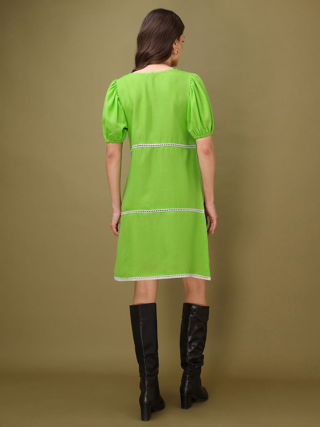 Women Green Casual Mini Length A-Line Dress