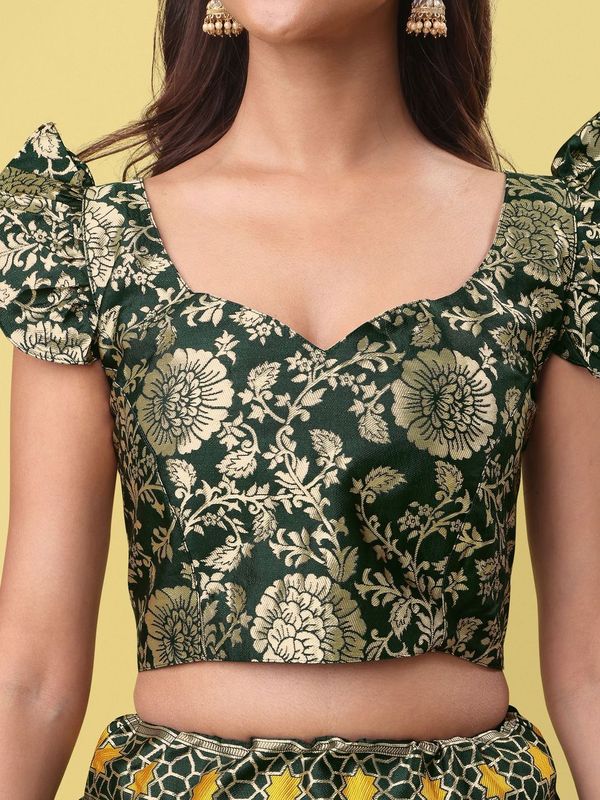 Women Green Jacquard Lehenga