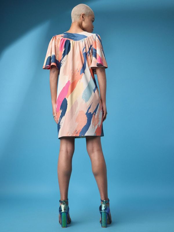 Women Peach Abstract print Dress