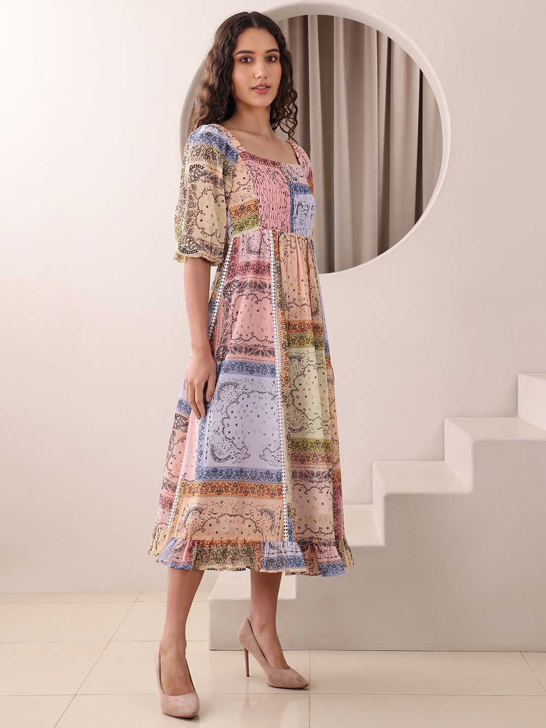 Obshivka  Printed Fit and Flare Dress