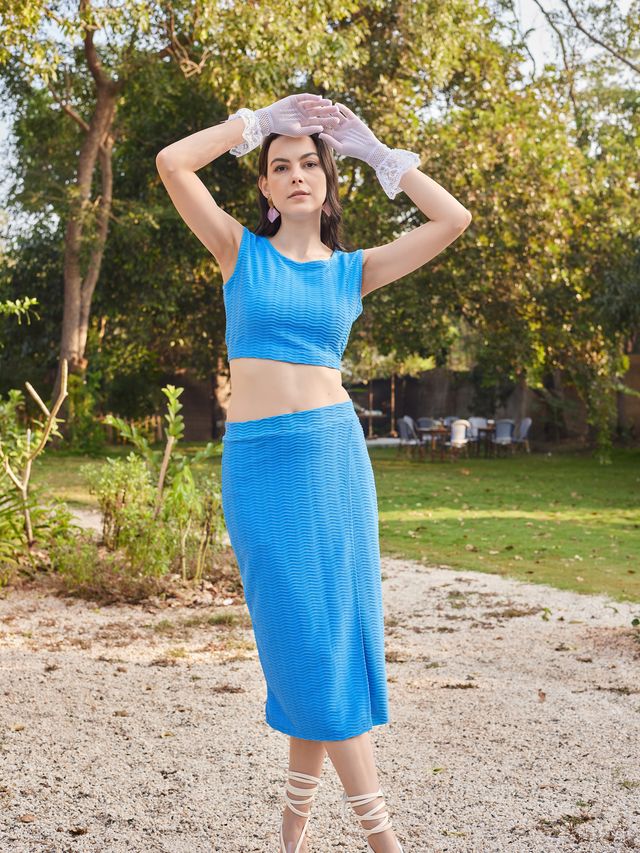 Women Blue Bodycon Co-ords