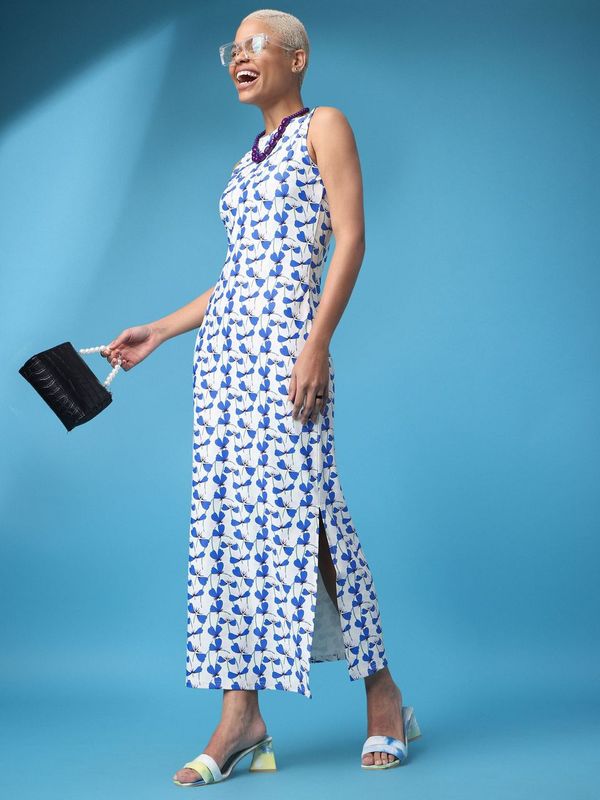 Women White Flower print Dress