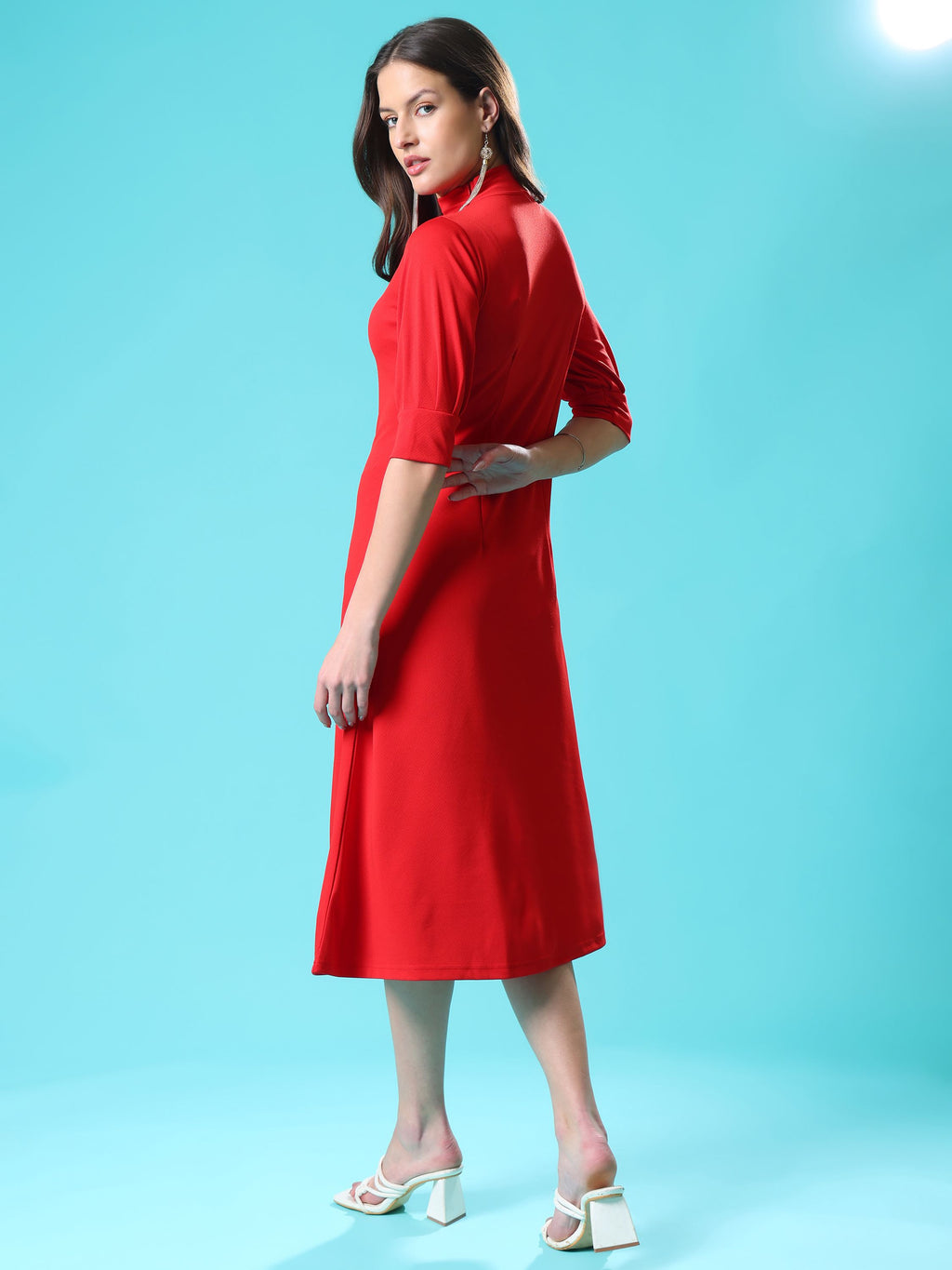 Women's A-Line Elbow Sleeve Red Dress