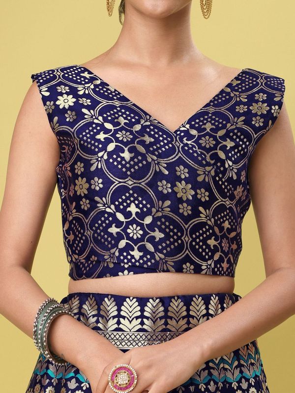 Women Blue Floral Print Lehenga