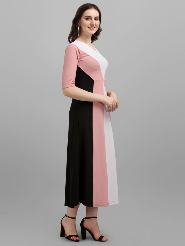 Women Peach & Black Fit & Flare dress