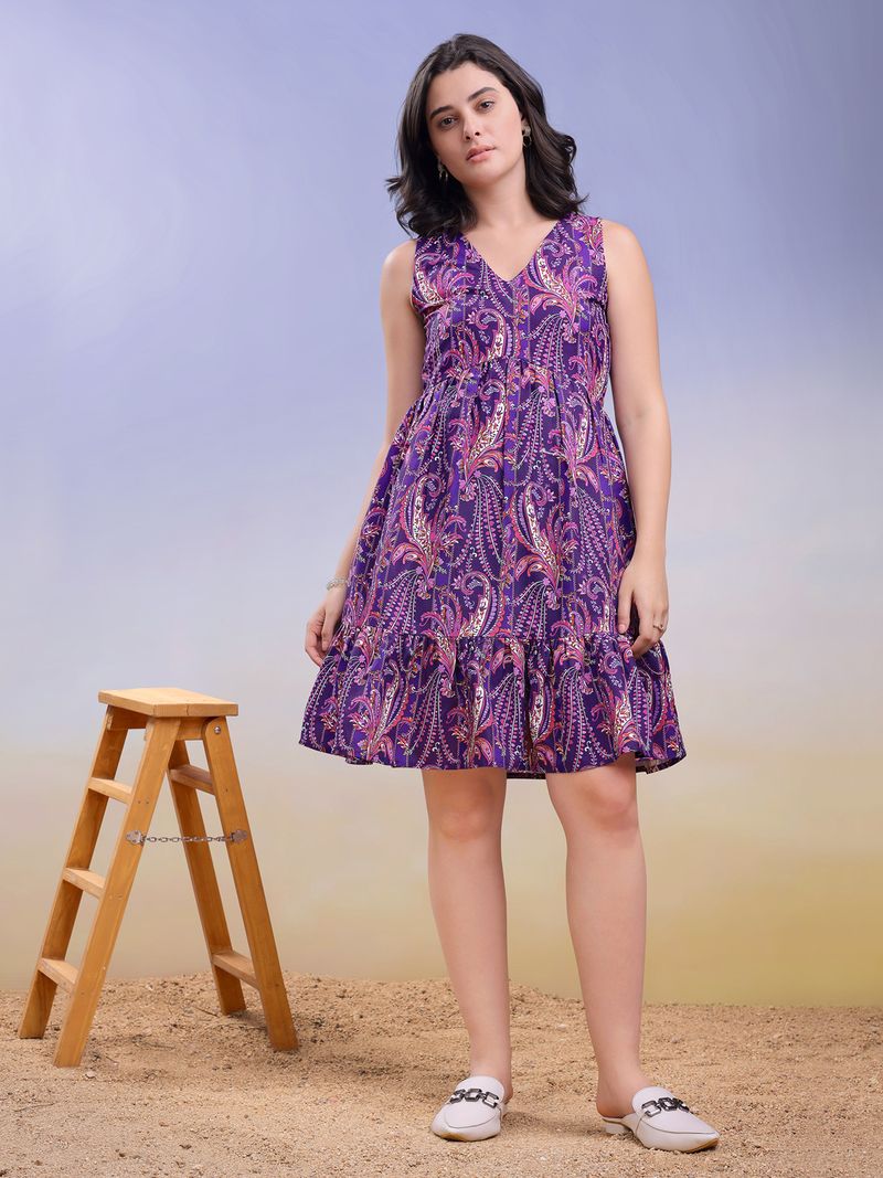 Printed Fit & Flare Above Knee Dress