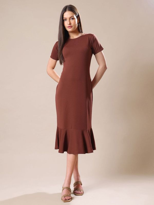Women's Short Sleeve Bodycone Brown Dress