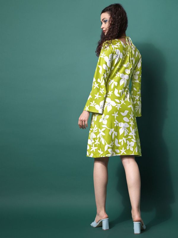 Women Green A line Flower print Dress