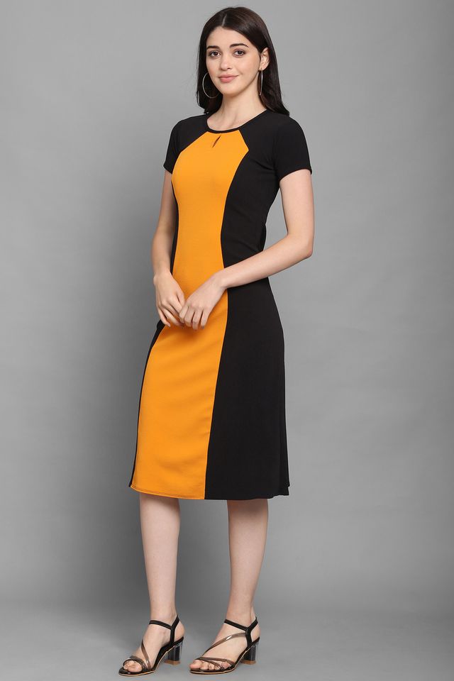 Women Yellow & Black A Line dress