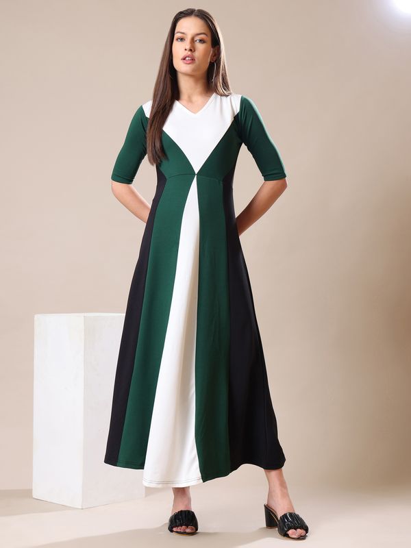 Women's V-neck Ankle Length Green Dress