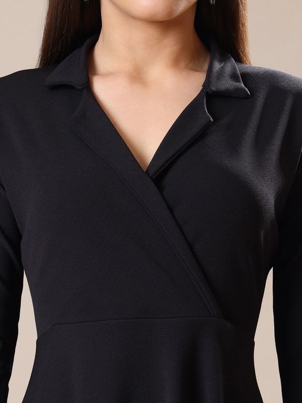 Women's Full Sleeve Fit & Flared Black Dress