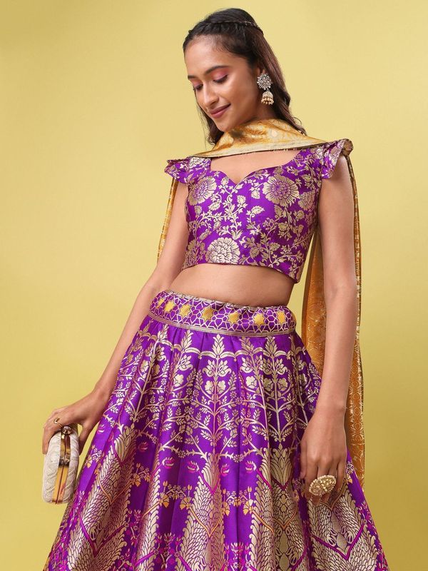 Women Purple Jacquard Lehenga