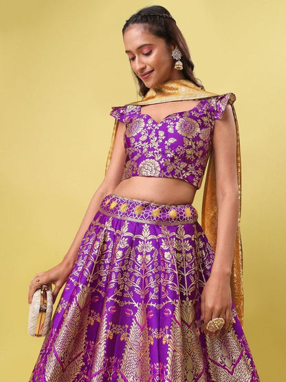 Women Purple Jacquard Lehenga