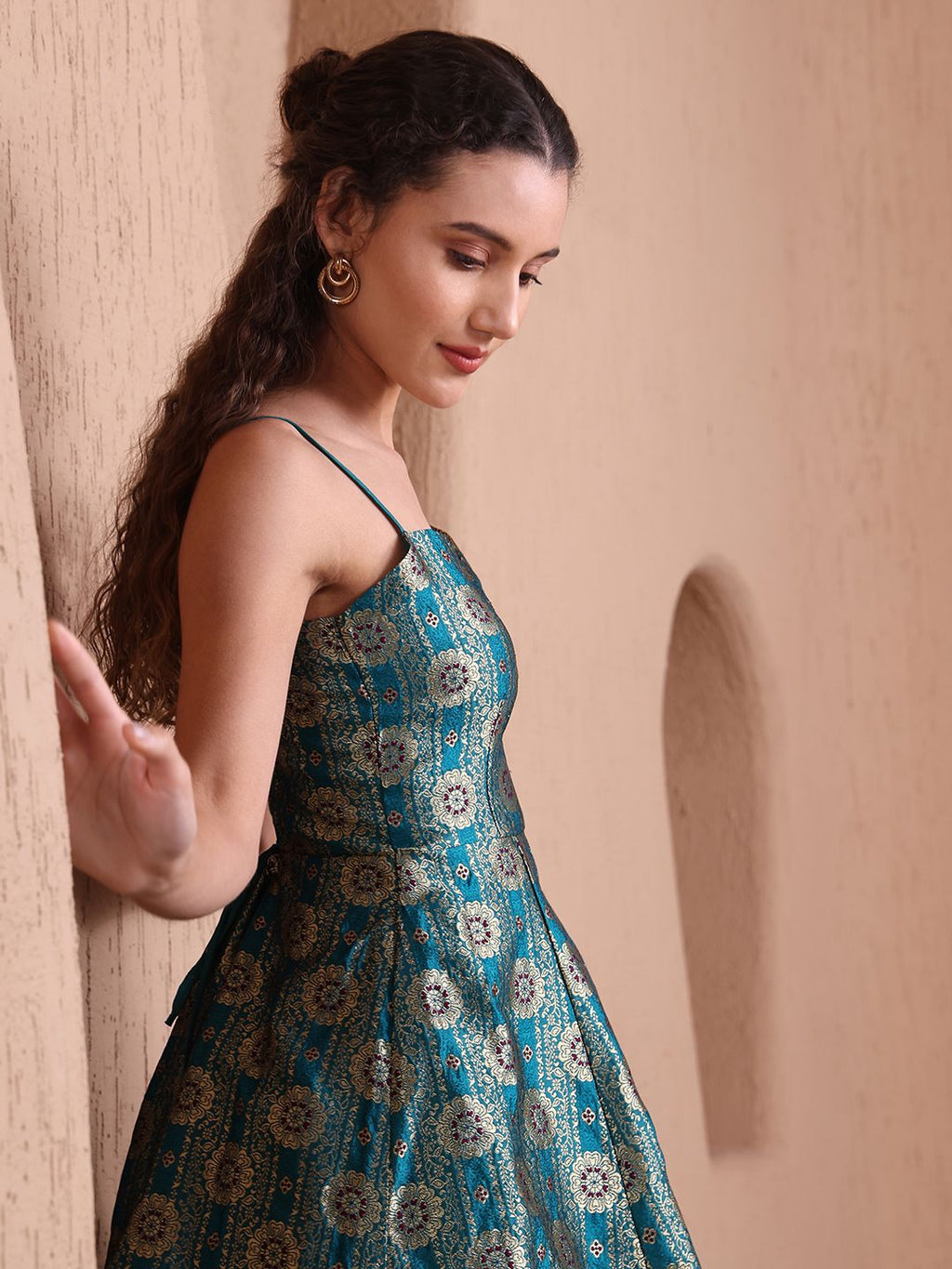 Obshivka Printed Fit and Flare Green Dress