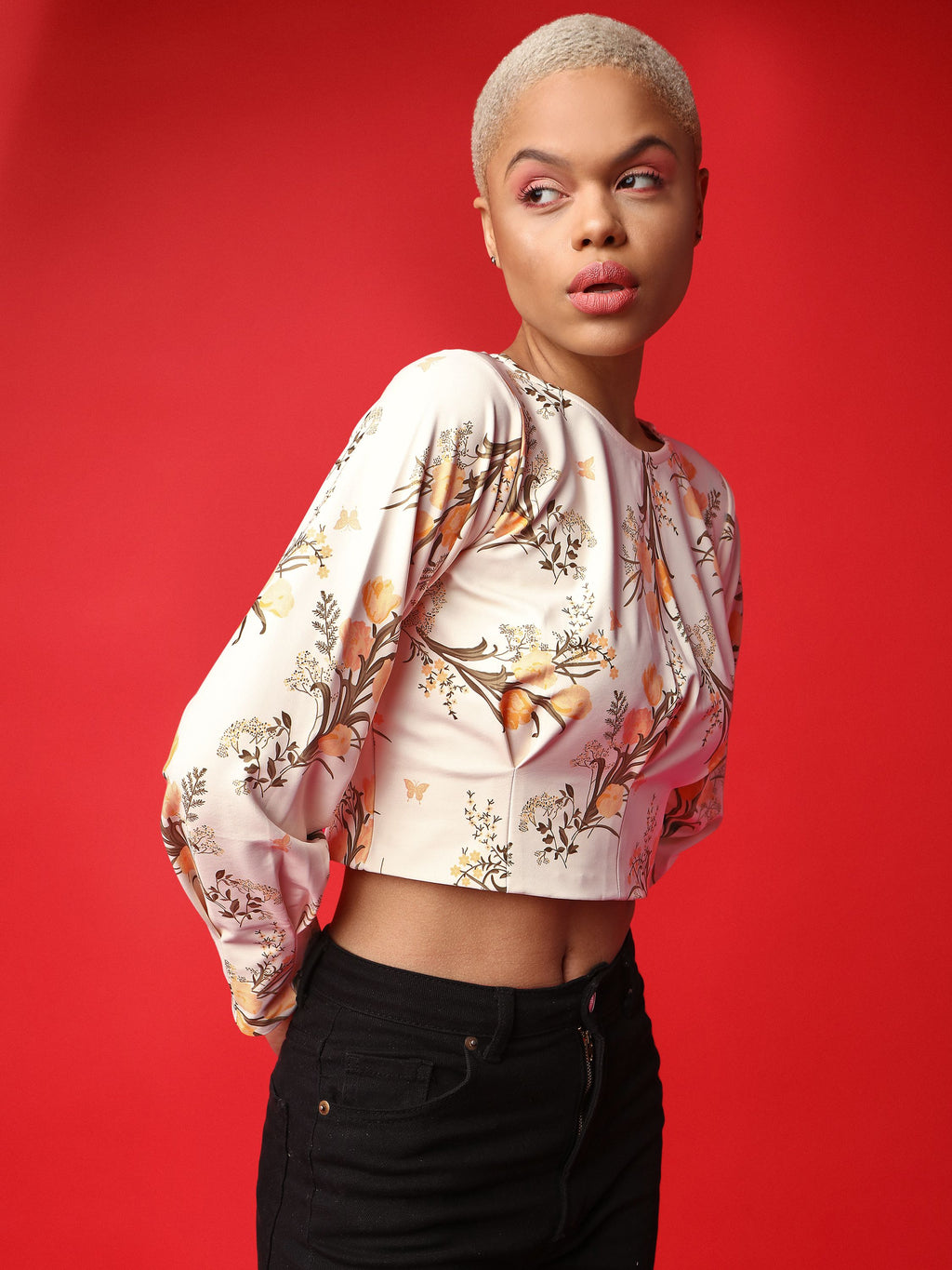 Beige Boat Neck Crop Top For Women