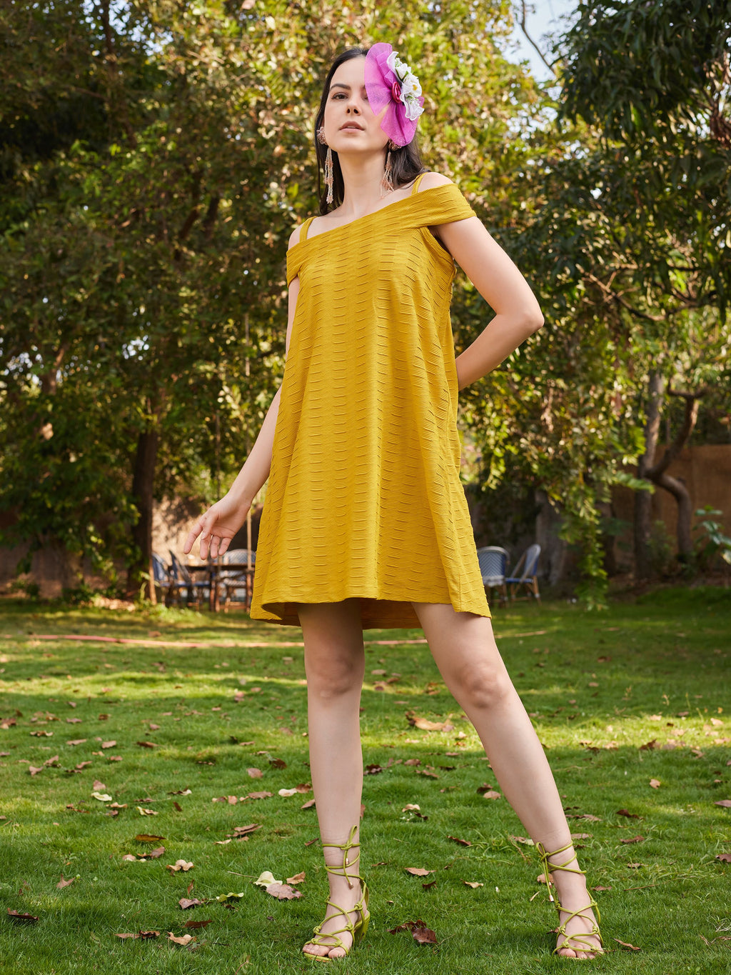 Yellow Tie-up Flared Dress