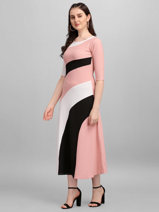Women Peach & Black Fit & Flare dress
