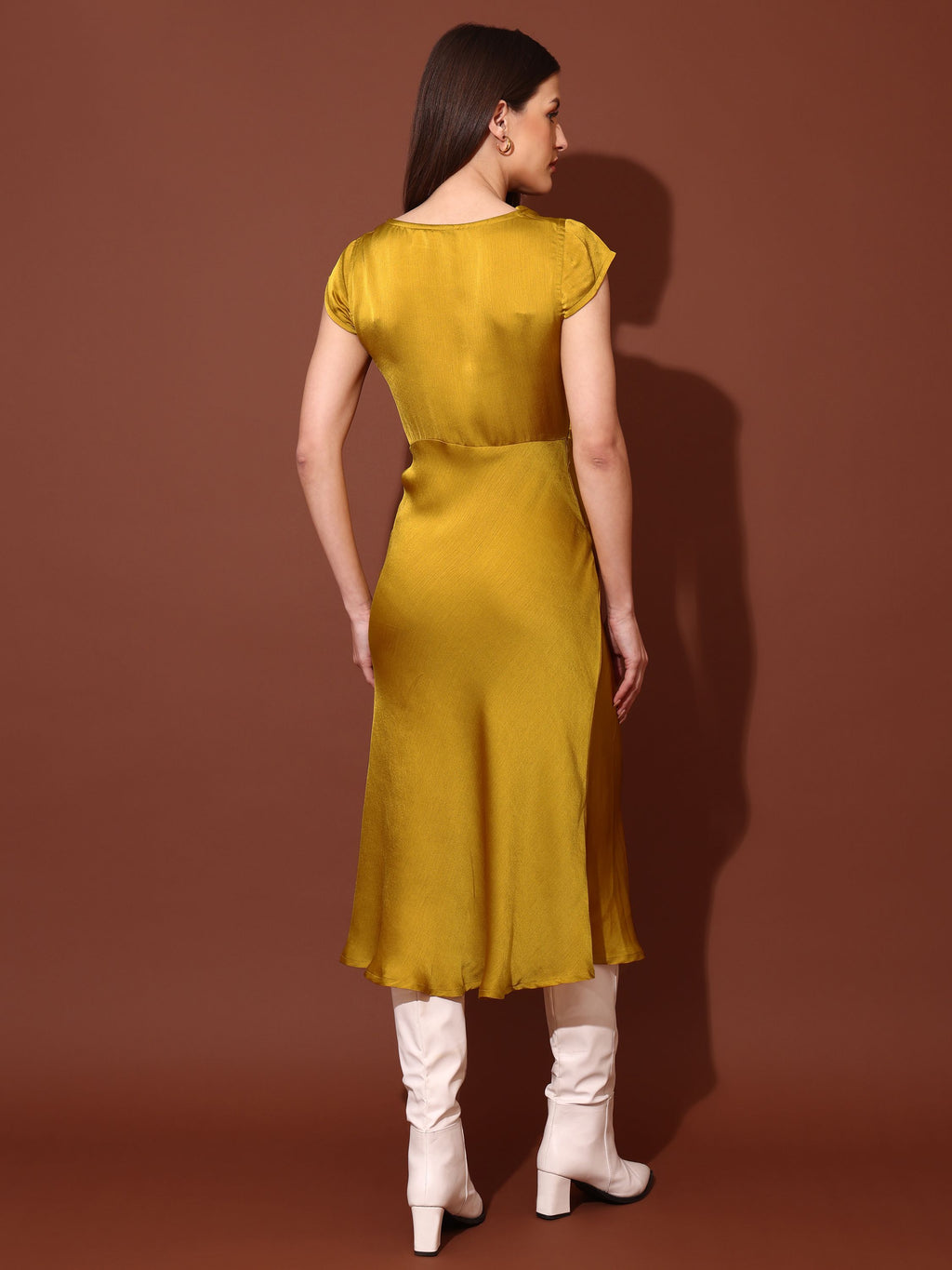 Women Fit & Flared Black Mustard Dress