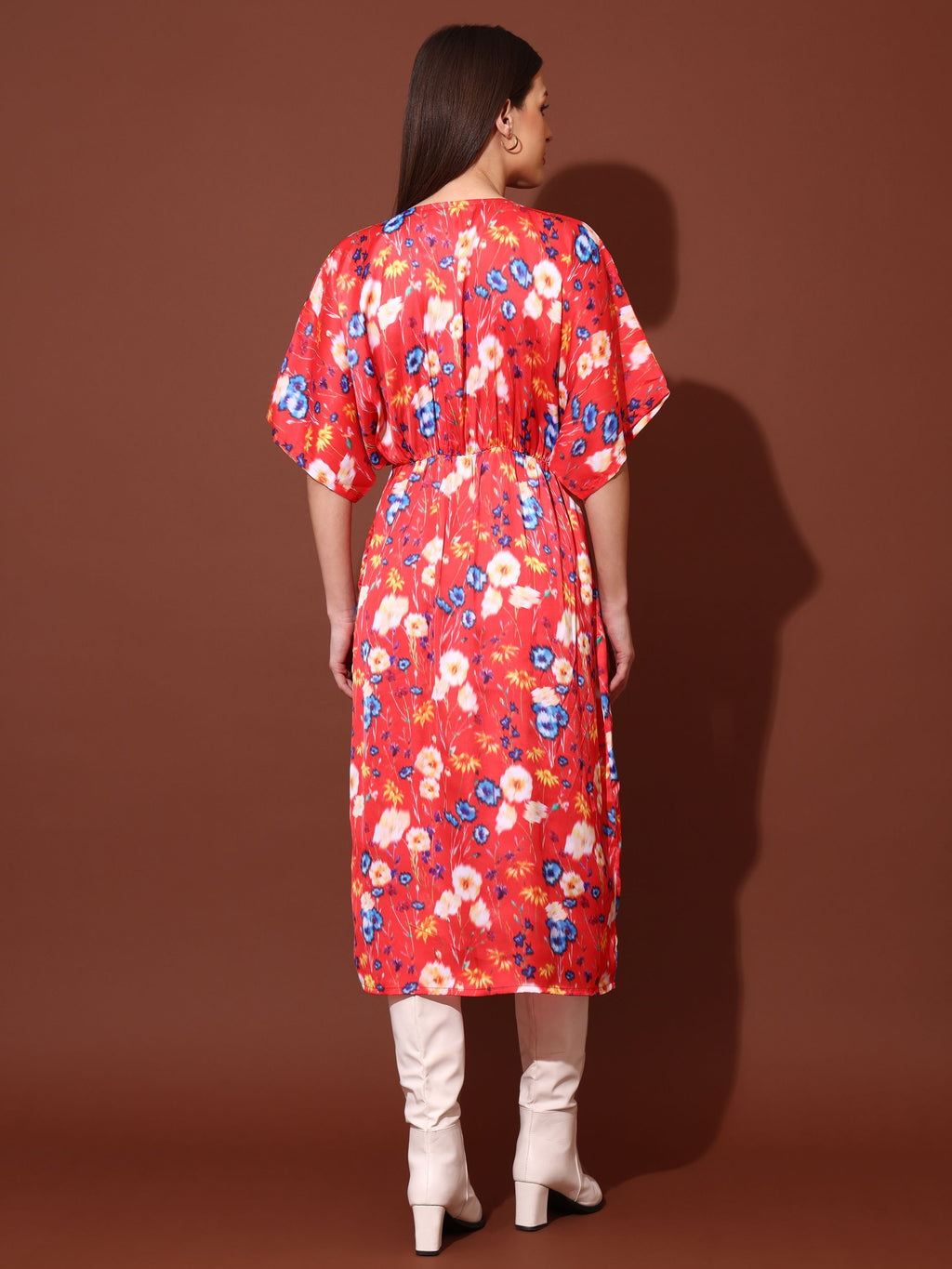 Women Red Party Midi/Calf Wrap Dress