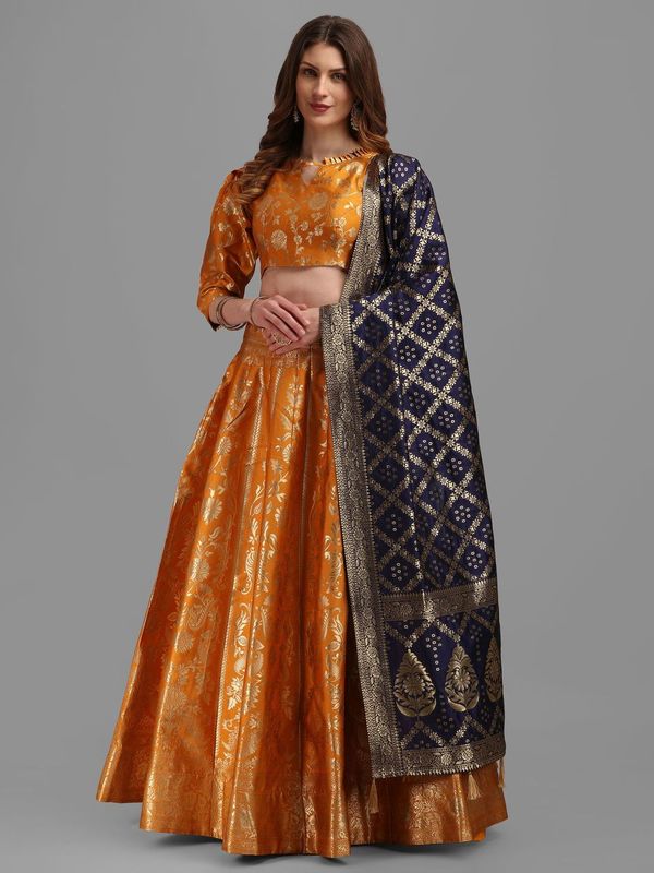 Floral Woven Kalidar Yellow Lehenga Choli