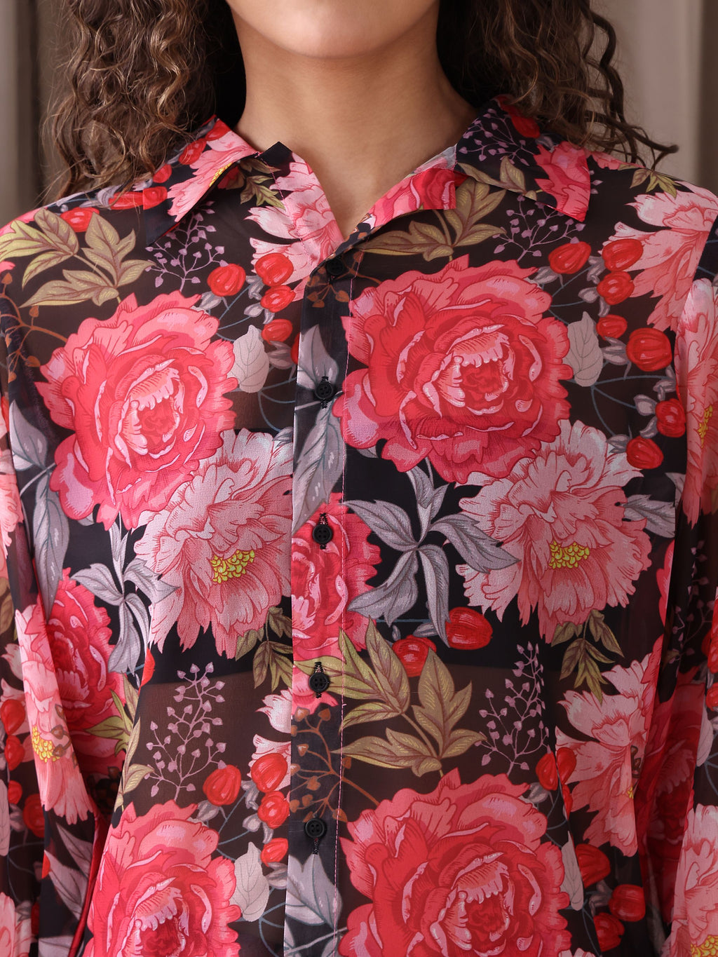 Women's Red Full Sleeve Collar Neck Shirt Top & Trousers Sets