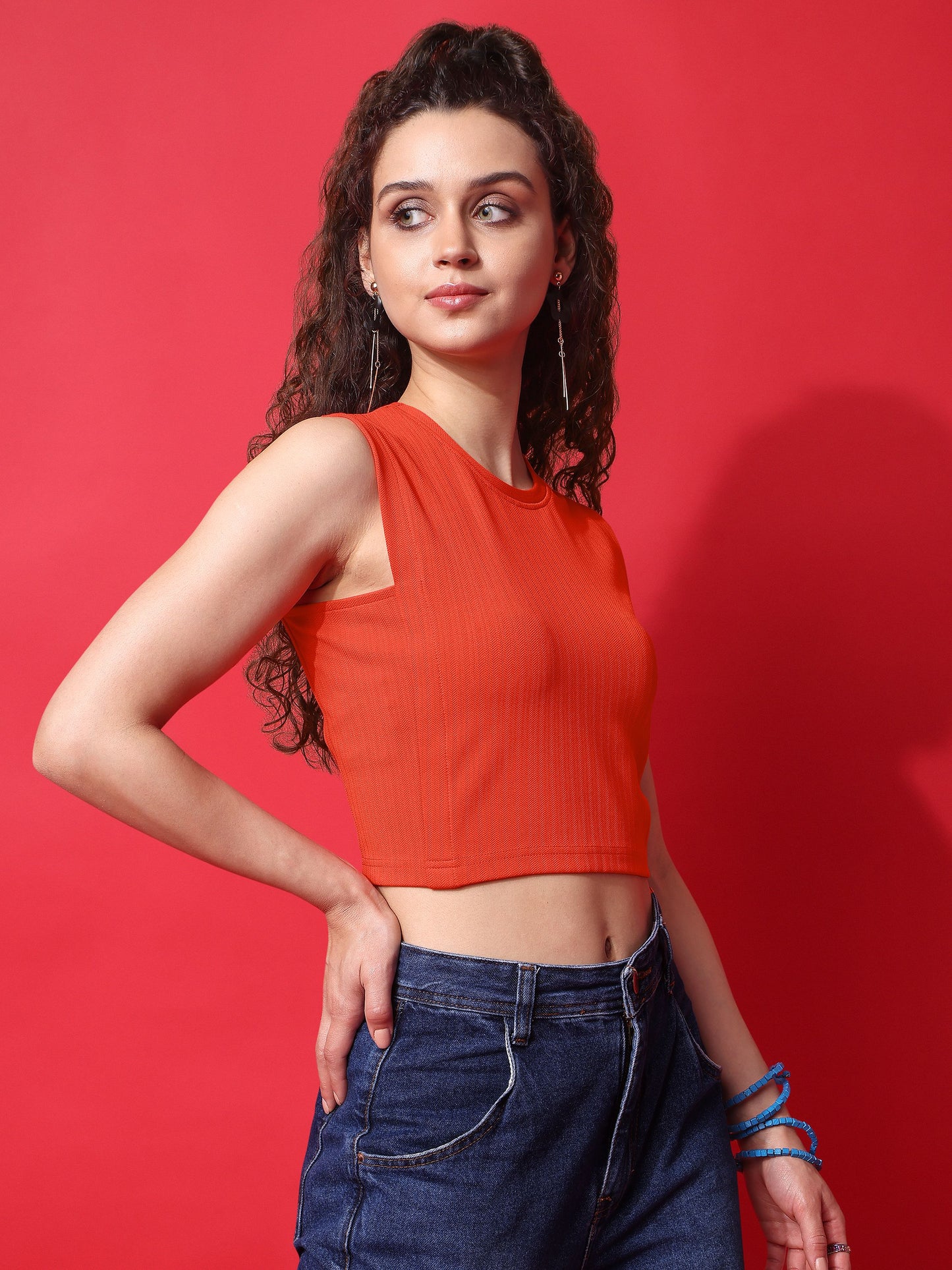 Women Orange Boxy Top