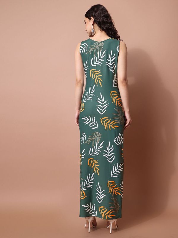Women Green Leaf print dress