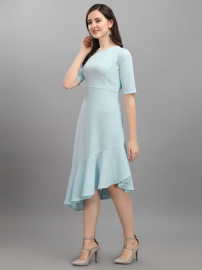 Women Sky Blue Fit and Flare dress