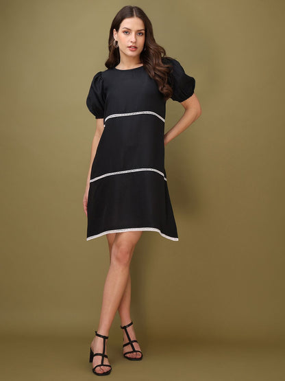 Women Black Casual Mini Length A-Line Dress