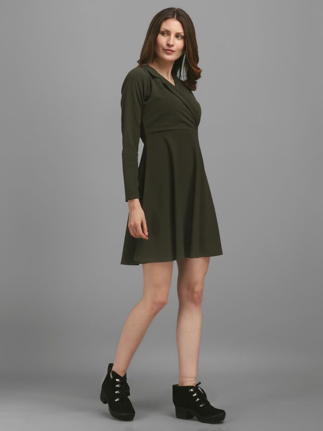 Women Dark Olive Fit And Flare dress