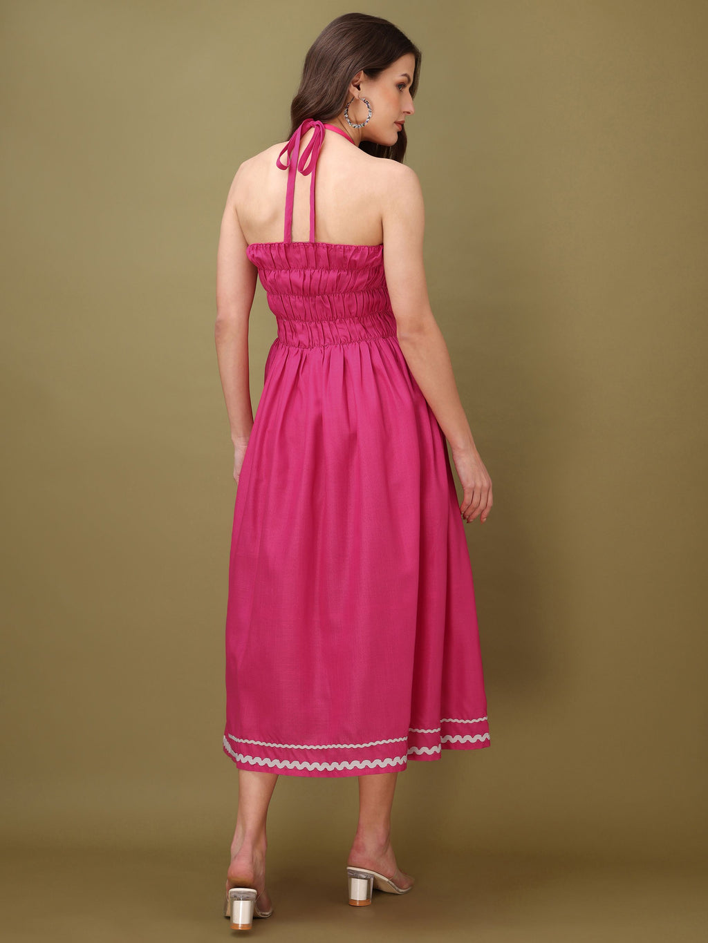 Women Fit & Flare Ruched Pink Dress