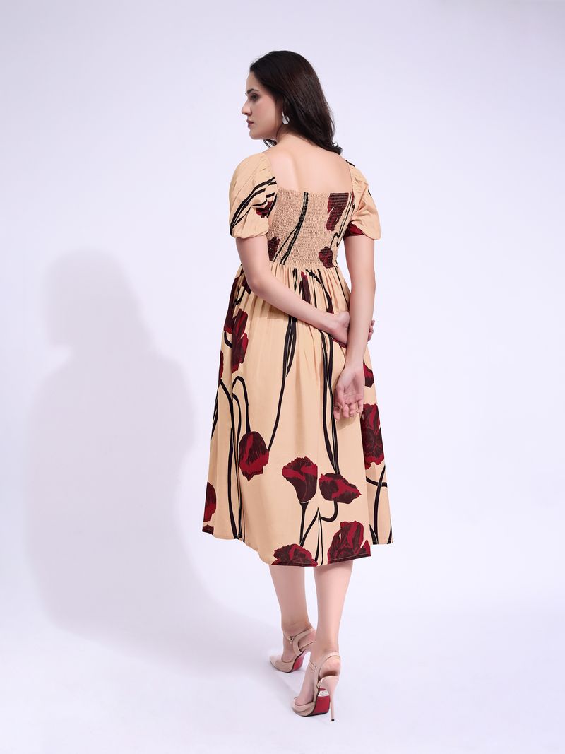 Women's Peach Midi Short Sleeve Dress