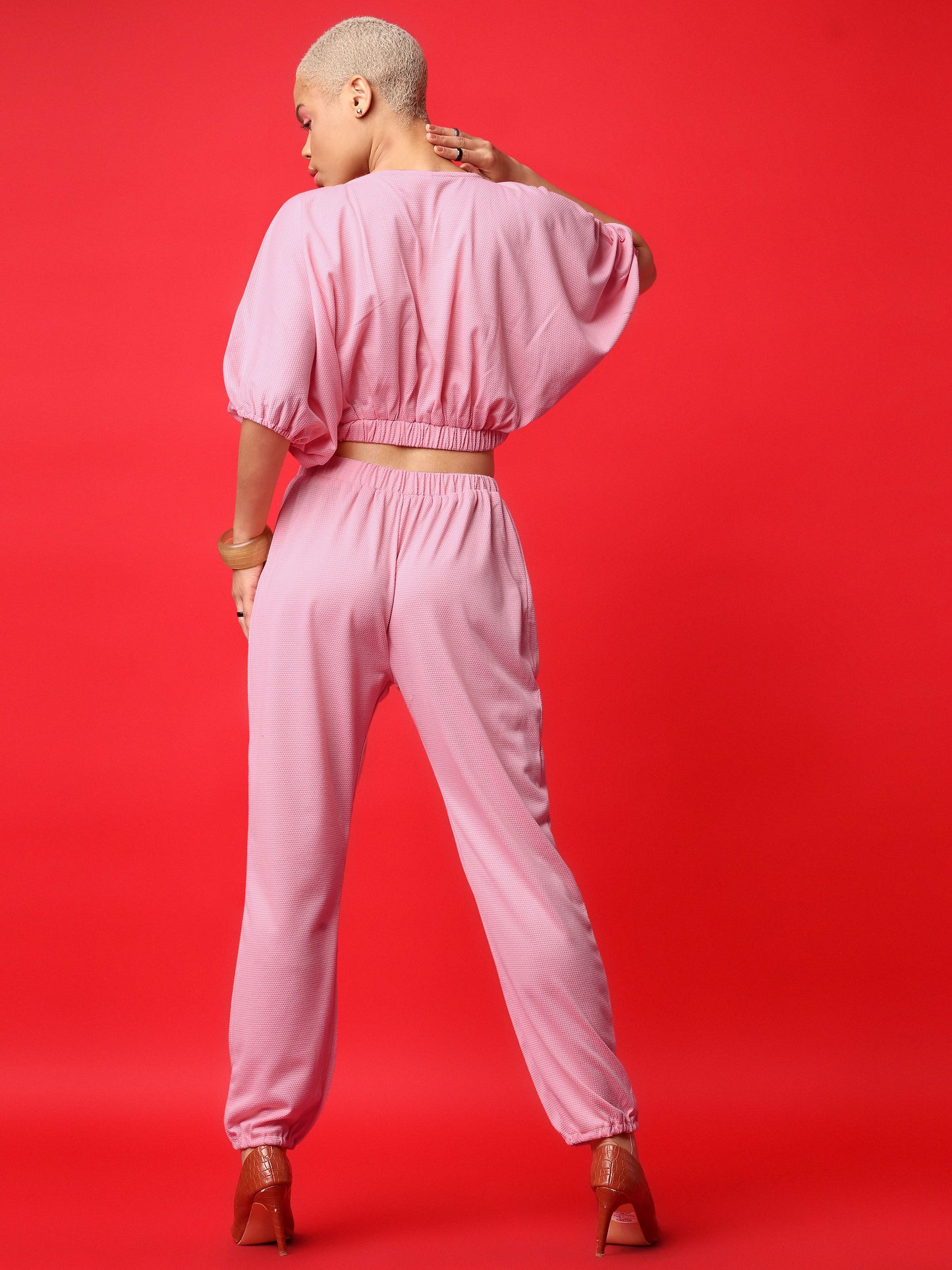 Women Light Pink Top & Joggers Co-ords