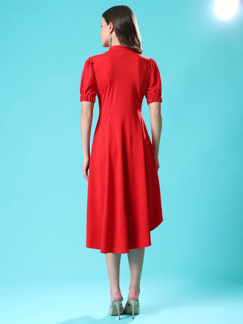 Women's Knee Length Flared Red Dress