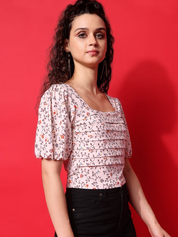 Beige Square Neck Crop Top For Women