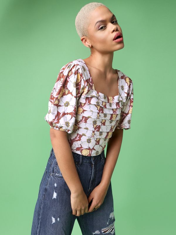 Brown Square Neck Crop Top For Women