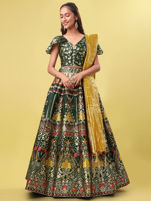 Women Green Embellished  Lehenga